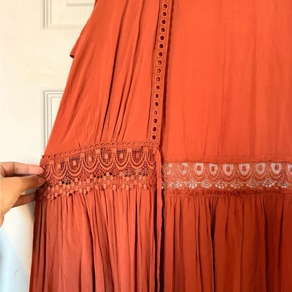 Torrid Terracotta Maxi Cardigan/Coverup with Lace Accents - Picture 4 of 5
